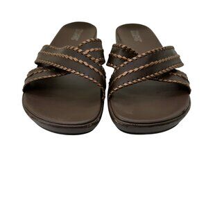 Franco Sarto Brown Leather Braided Strap Womens Slide Sandals Size 10